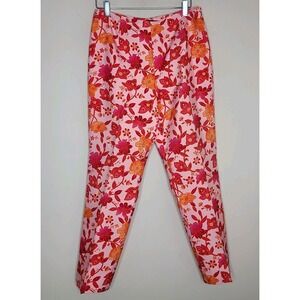 Ann Taylor Womens Pink Floral Dress Pants Tapered Leg Side Zip Sz 8 100% Silk